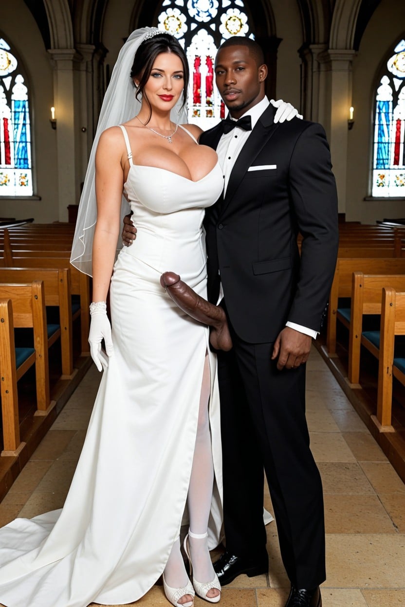 Collar, Black Priest Standing Next To Bride, Red Lips Porno IA