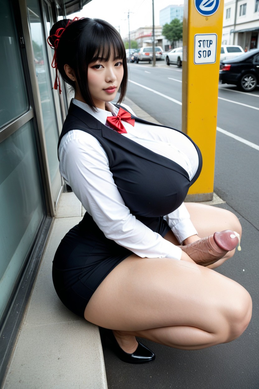 Penis On Breasts, Skirt, Black Hair Porno IA