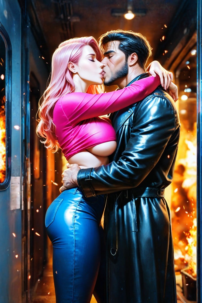 2 People, Large Breast, Glowing Embers AI Porn