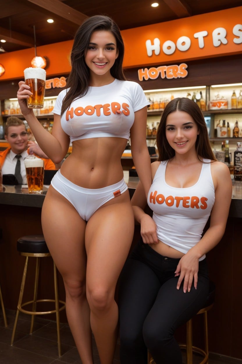 Random Sexy Females Wearing Hooters Uniforms, Severe Camel Toe, Pubeless Vagina Porno IA