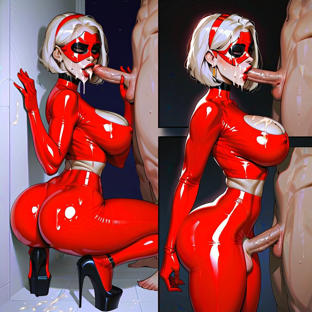 Bimbo, Pechos Grandes, Red Platform Heels Porno IA