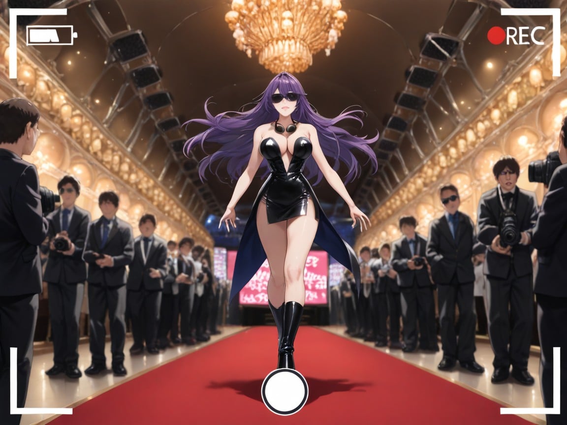 Woman Is Holding Cameras, Wind In Hair, Purple Hair AI Porn