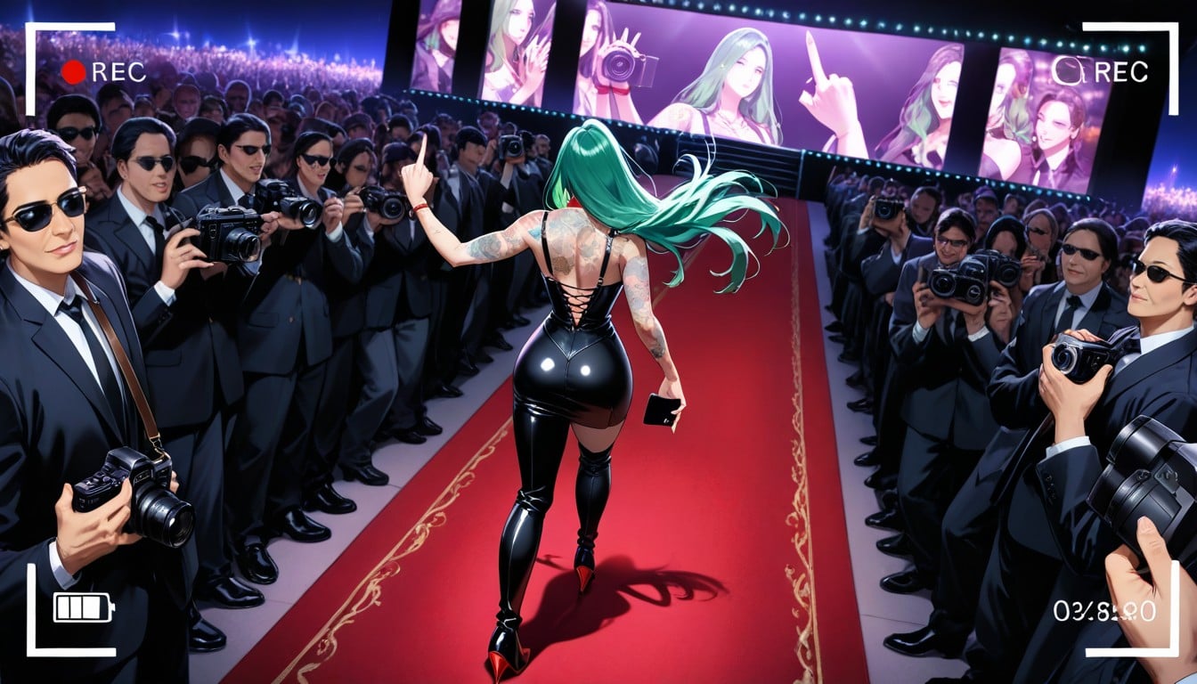 Couples Are, Many Cameras On Strap Around Her Neck, Pelo Verde Porno IA