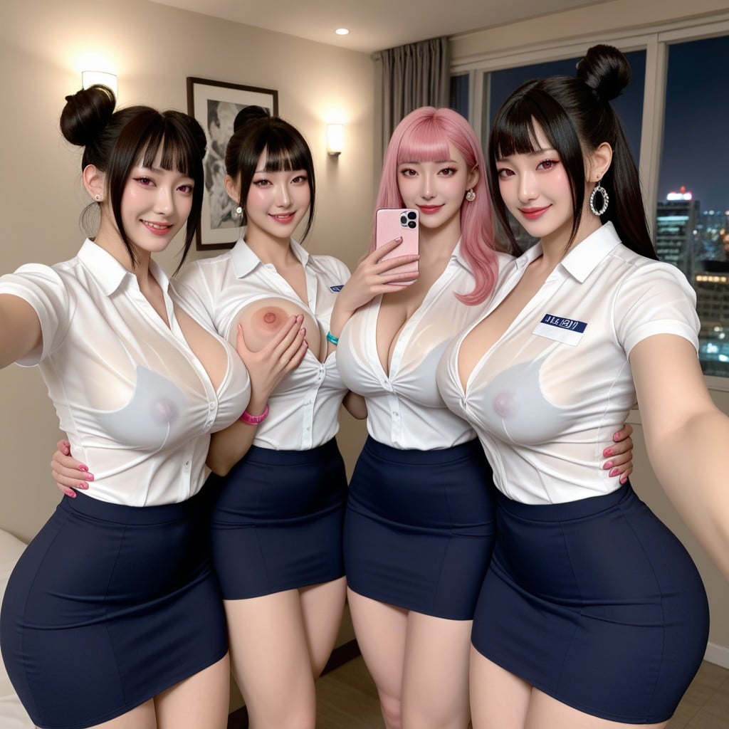 Hyper Detail, Double Hair Bun, Pink Nipple Asian AI Porn