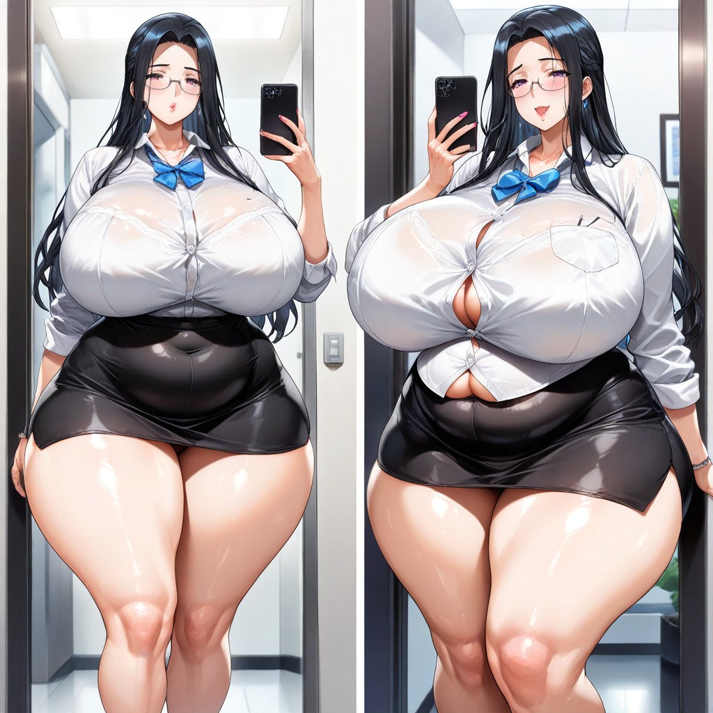 Thick Wide Hips, Absurdly Massive Fat Breasts, Multiple Views Hentai AI Porn