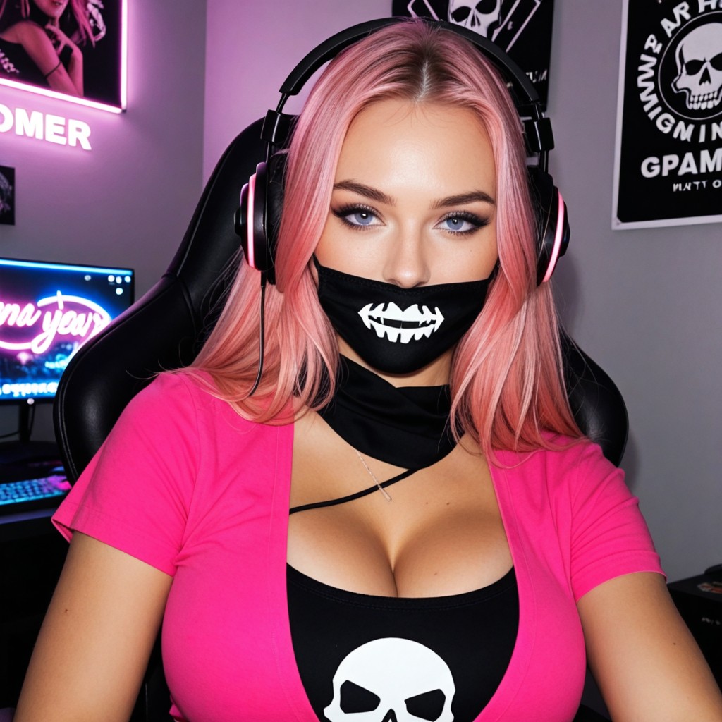 Gaming, Pink Hair, Holding Game Controller AI Porn