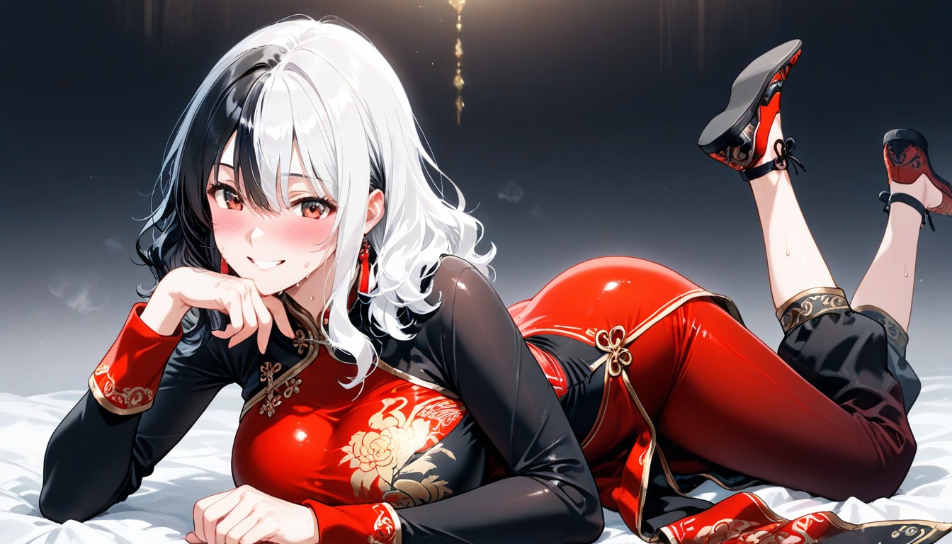 Red Sleeve Cuffs, Girl, Hair Down AI Porn