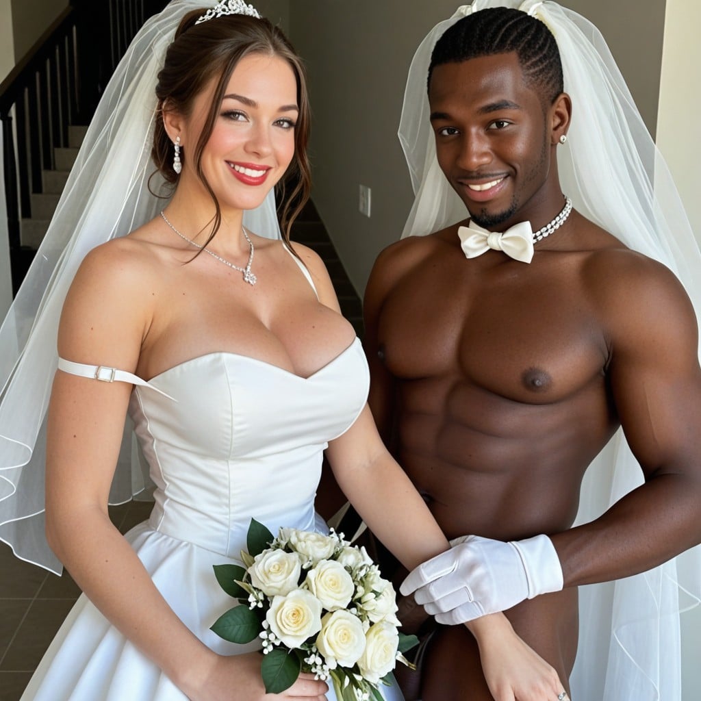 Muscular Black Man, Wedding Picture With Bride And A Stranger Interracial Bbc Man, Size Comparison AI Porn