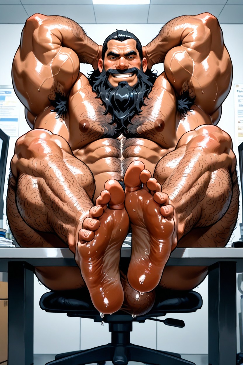 Legs Crossed, Hands Behind His Head, Big Glans AI Gay Porn