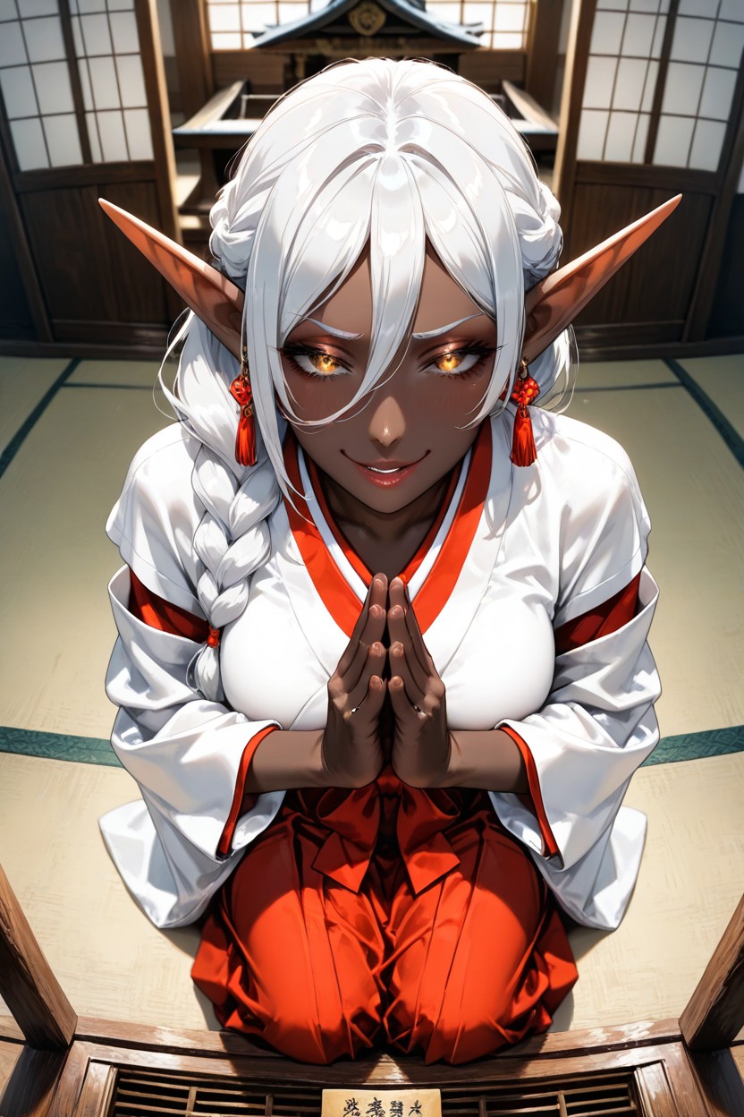 Open Eyes, Very Dark Ebony Skin, Inside Japanese Temple Hentai AI Porn