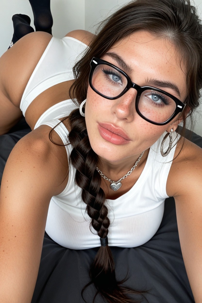 Detailed Eyes, Freckles, Long Hourglass Figure Porno IA