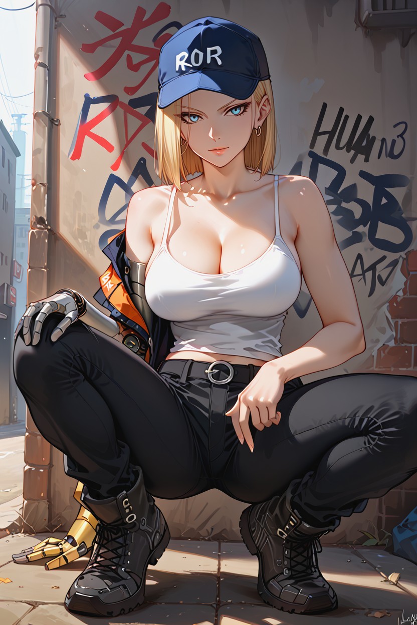 Low Squat Pose, Seductive Pose, Cleavage Hentai AI Porn