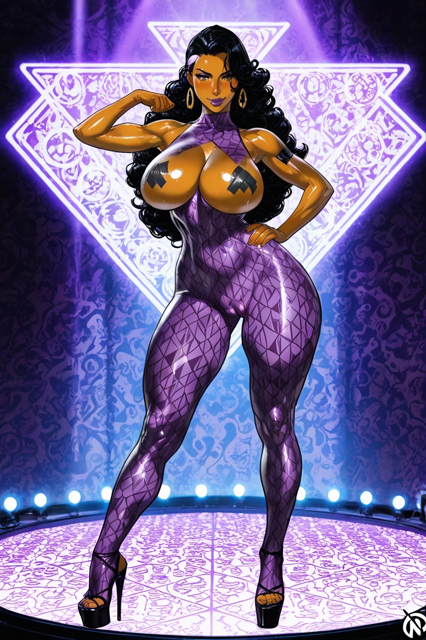 Hourglass Figure, White Highlight In Hair, Curly Hair AI Porn