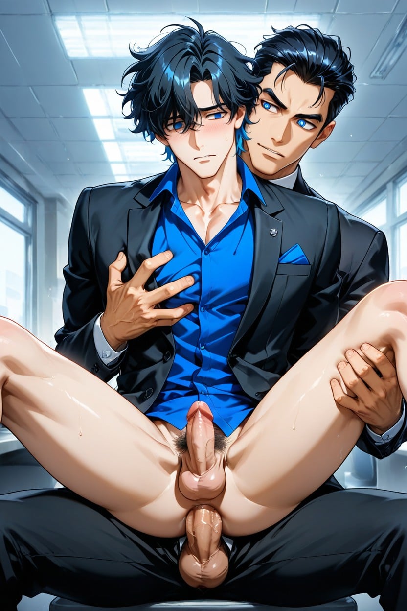 Round Spiral Blue Eyes, Gay, Slightly Puffy Top Of Head AI Gay Porn