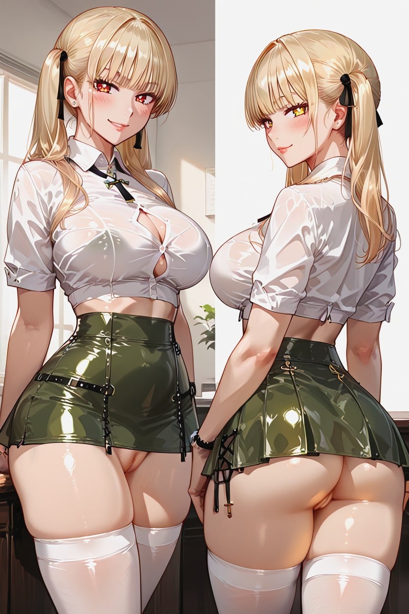Perfect View Of Breasts, Latex Skirt, No Panties Hentai AI Porn