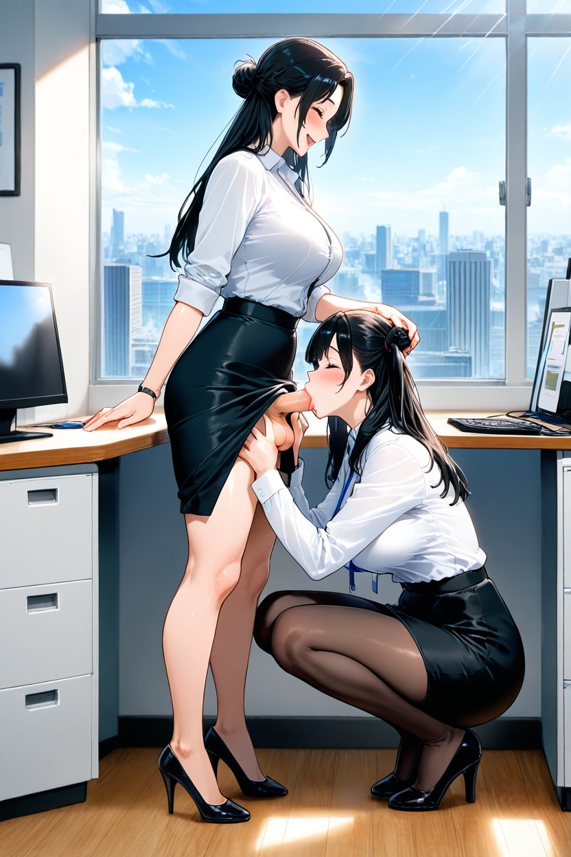 Black High Heels, Daytime, City View From Window Hentai AI Porn