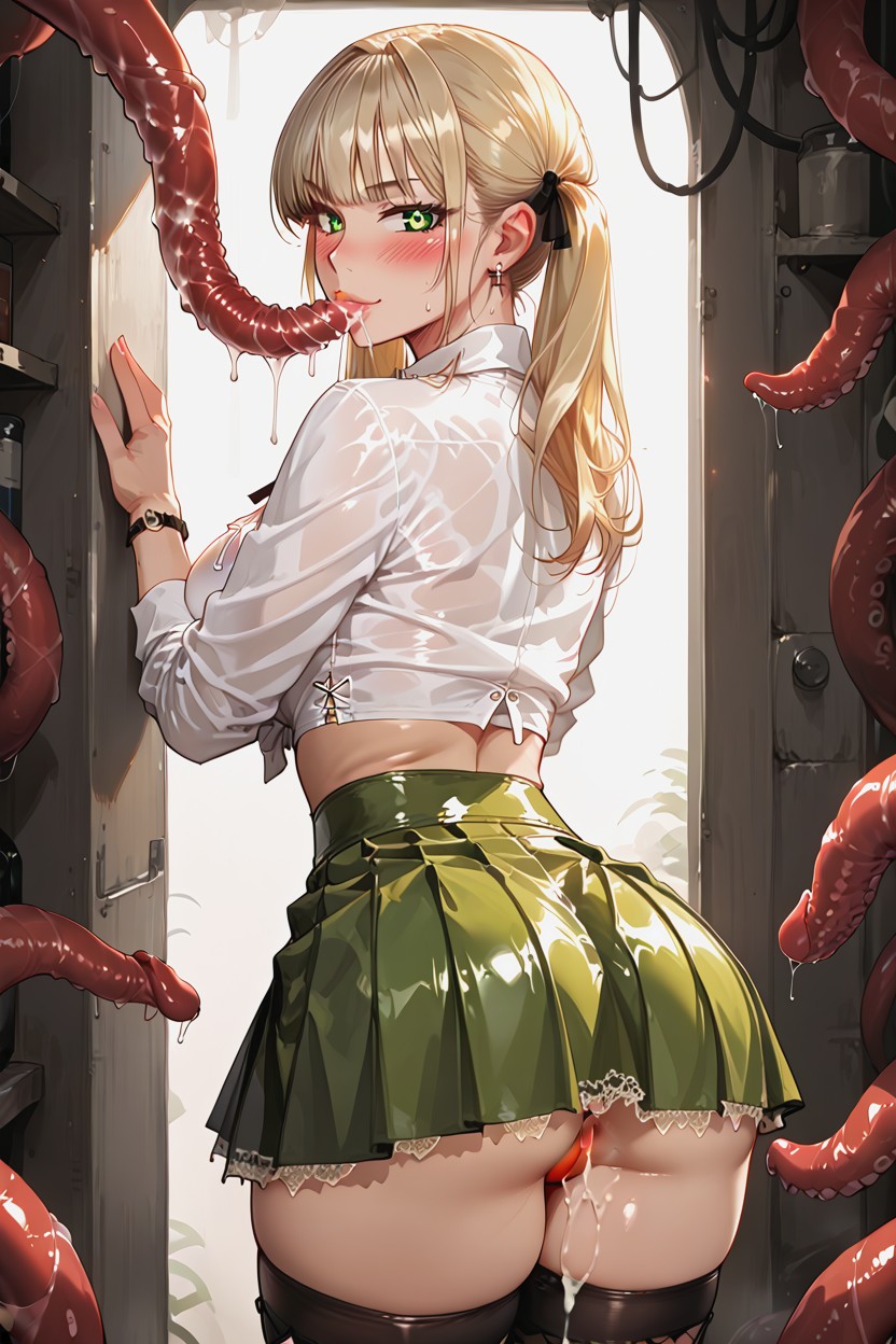 Horny, Cropped Skirt, Detailed Pussy Hentai AI Porn