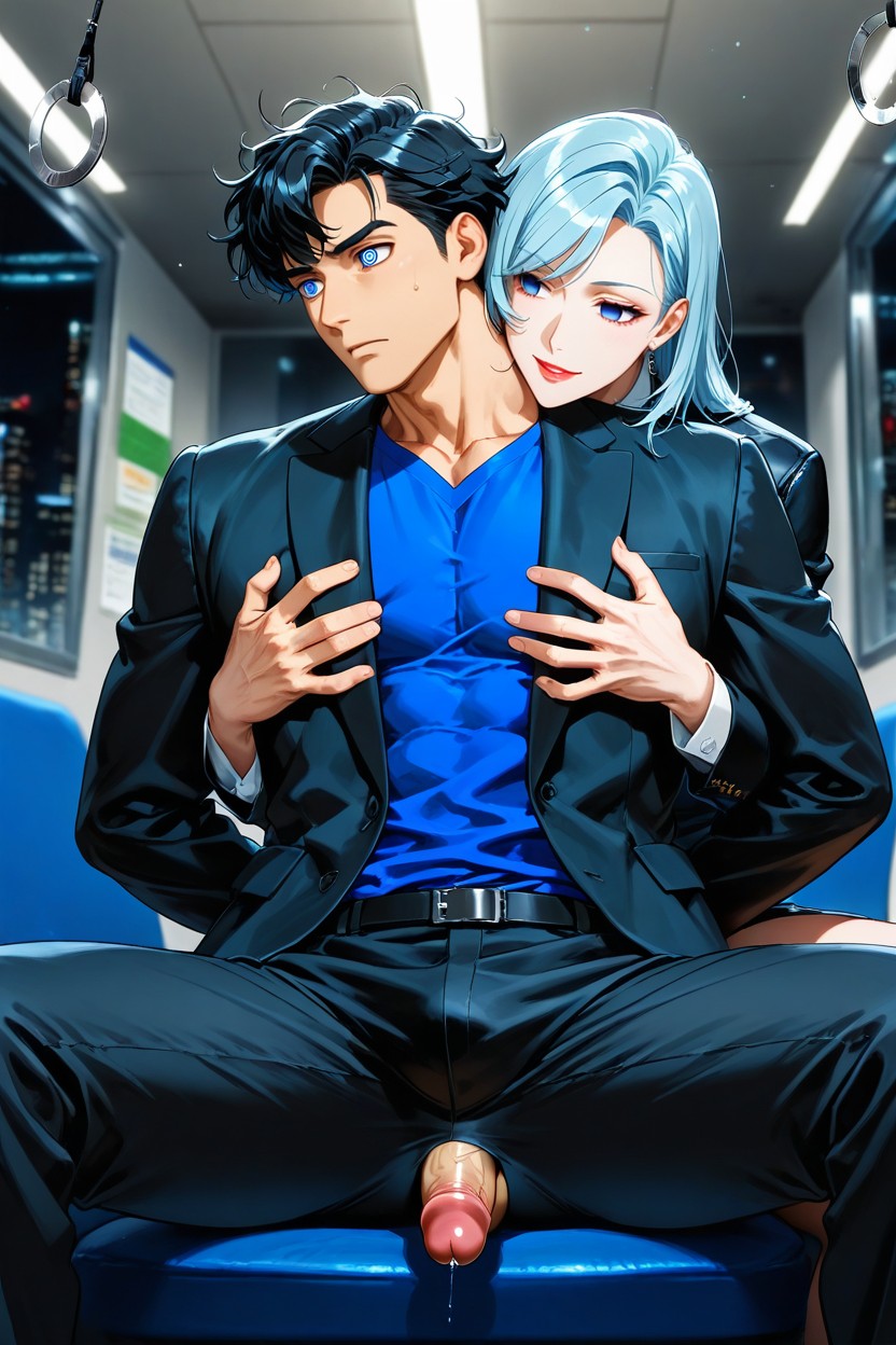 Being Groping By Another Person, There Are Two Men, Blue Eyes AI Gay Porn