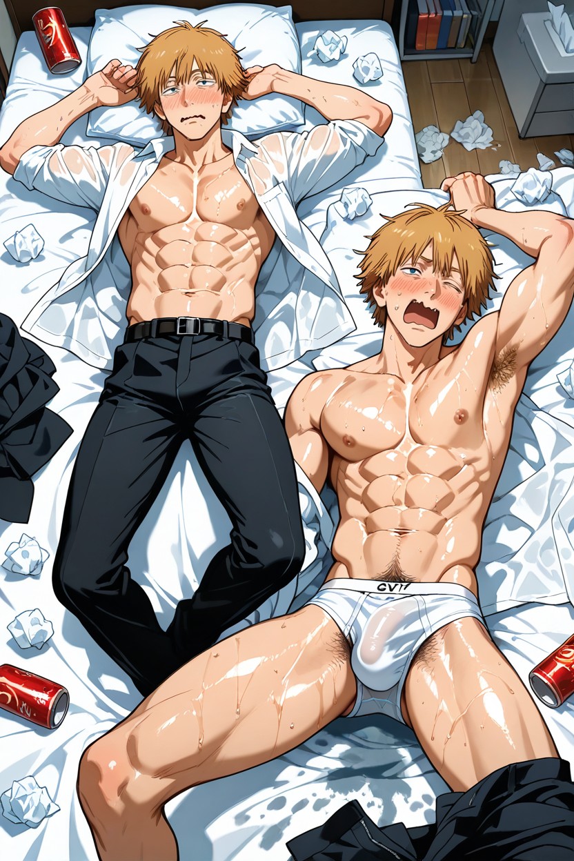 Blushing, Black Office Pants, Tissue Everywhere AI Gay Porn