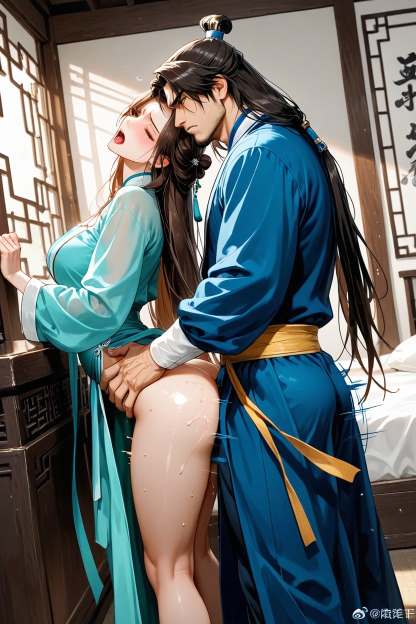 18+, Open Hanfu Man, Standing Doggystyle AI Gay Porn
