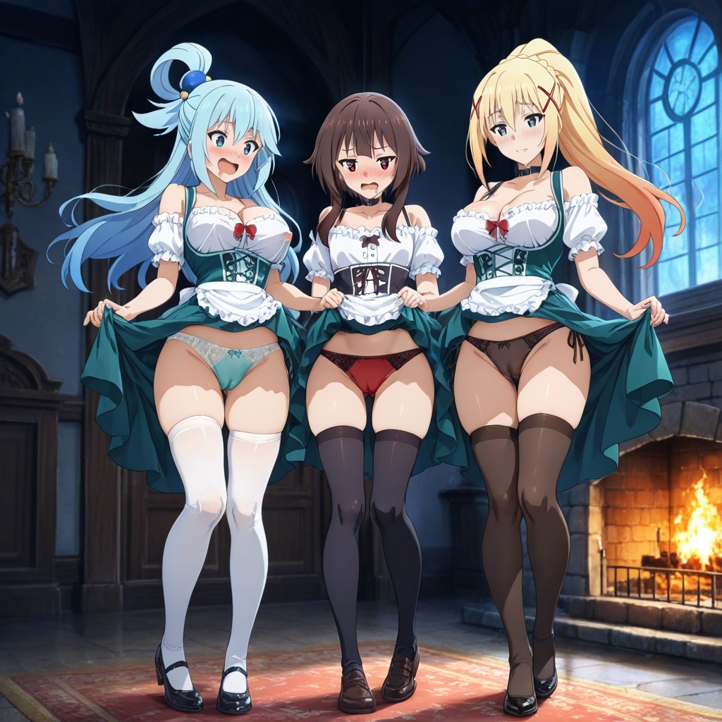 Exposed Thighs, Fireplace, Megumin Has Brown Hair Hentai AI Porn