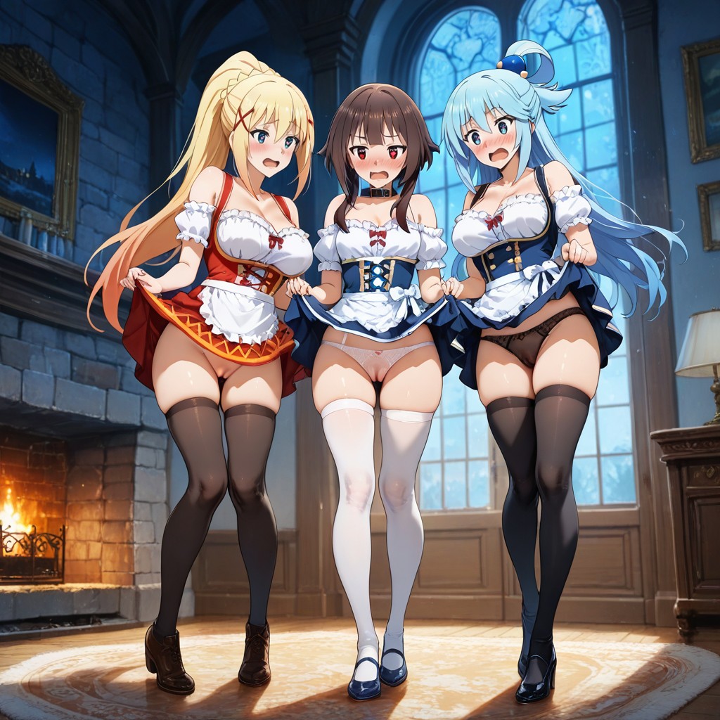 Aqua Has An Exposed Pussy, Trio, Embarrassed Hentai IA