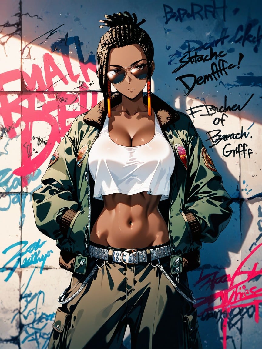 Dark Eyeshadow, Navel Exposed, Feminine Body Hentai AI Porn