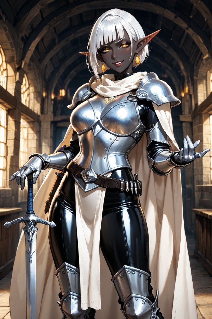 Inside A Medieval Training Room, Straight White Hair, Excited Hentai AI Porn