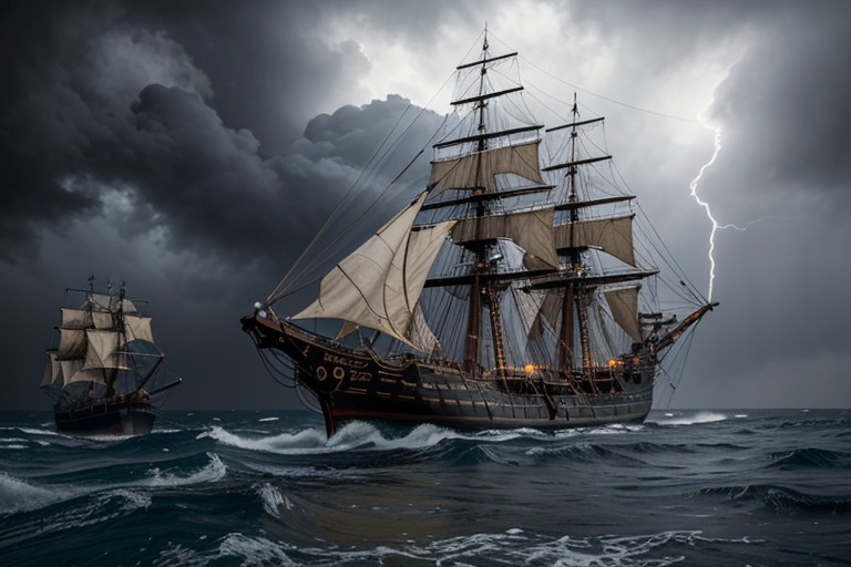 Pirates, Pirate Mark On Sails, Dark Clouds AI Porn