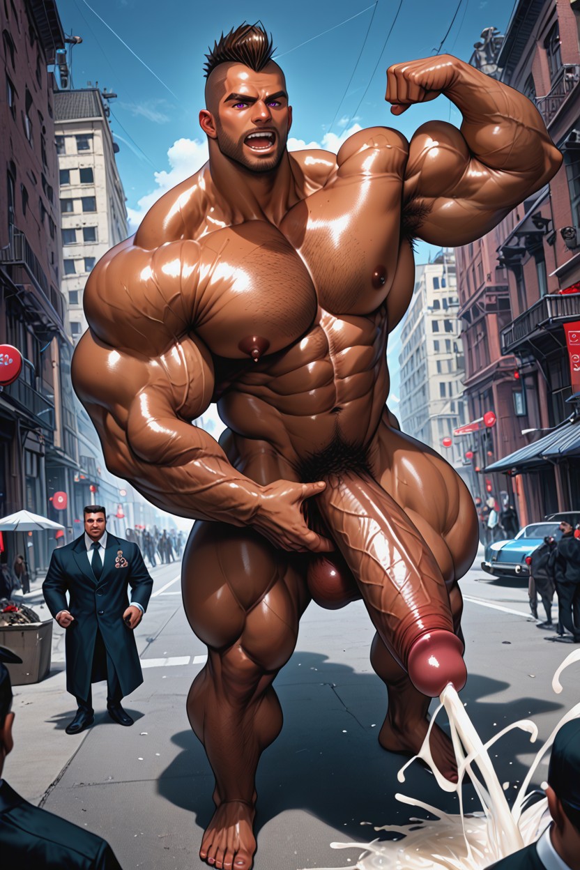Brown Mohawk Hair, Neon, Bulging Muscle AI Gay Porn