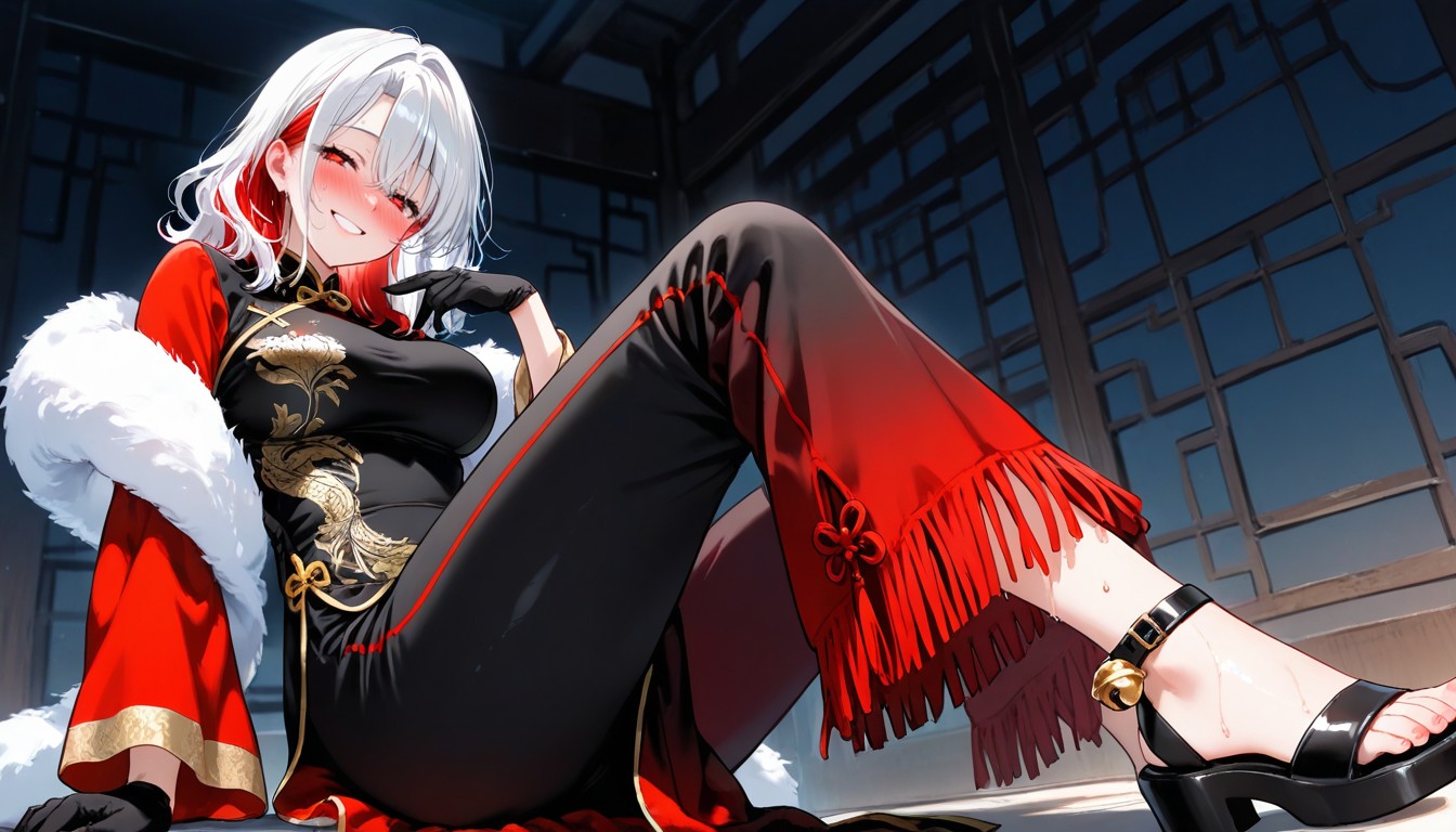 20+, Gold Print On The Dress, Gradient Black And Red Sleeves AI Porn