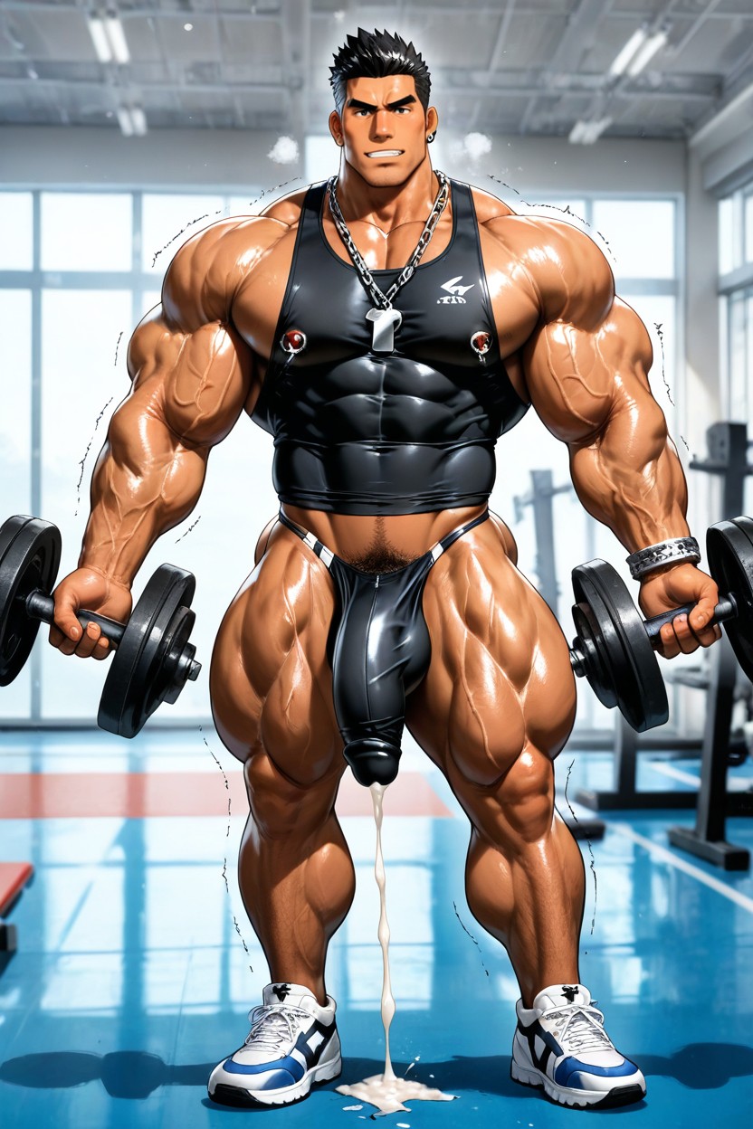Oversized Muscle, Brown Skin, Standing AI Gay Porn