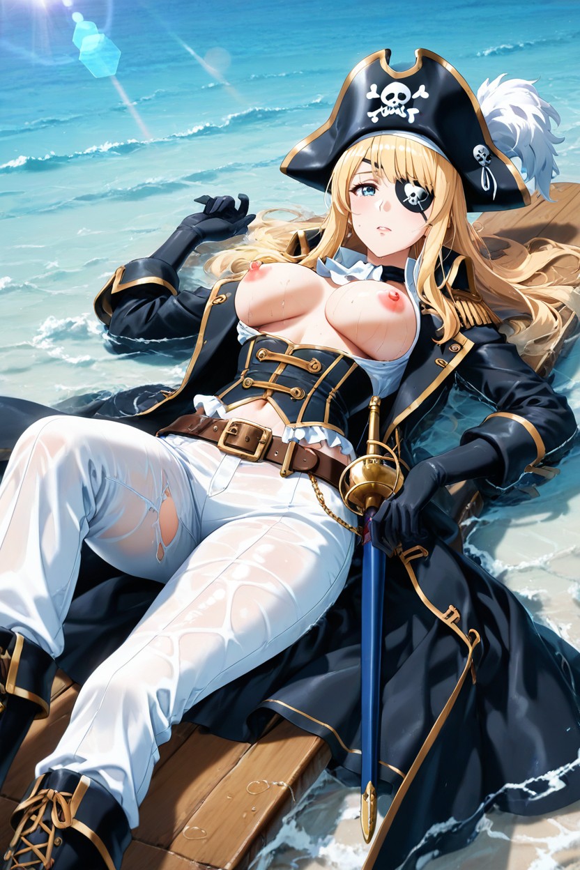 Shirt Opened, Frilly Loose Shirt, Body Sinking In Water Hentai AI Porn