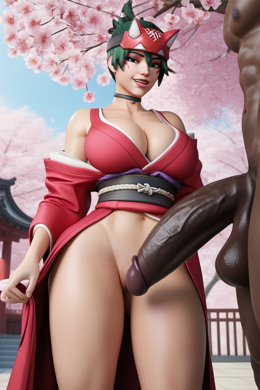Seductive, Lifting Kimono, Smiling Mouth Open Hentai AI Porn