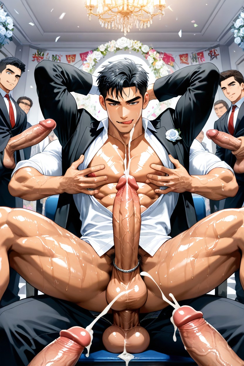 The First One Is Wearing A Long White Shirt And A Black Jacket With Office Pants, Sex, Yaoi AI Gay Porn
