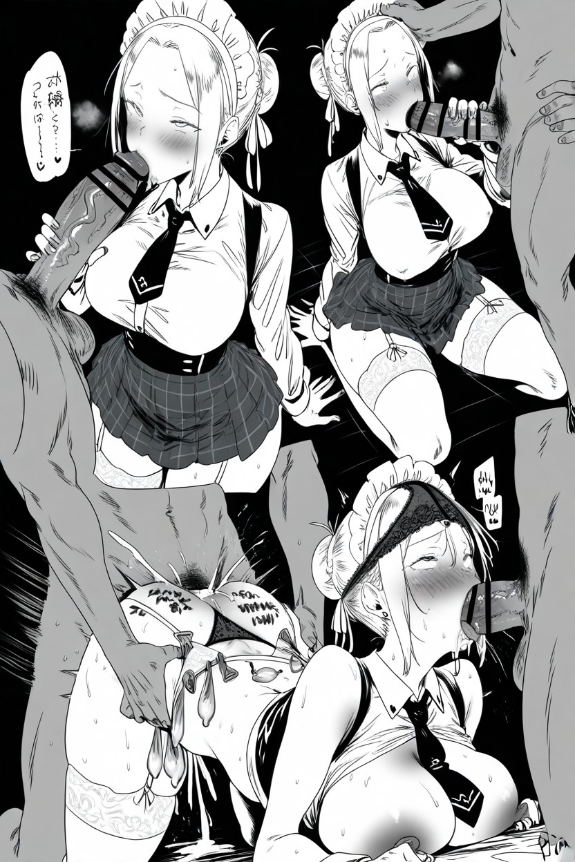 Blowjob, Kneeling, White Hair Hentai AI Porn