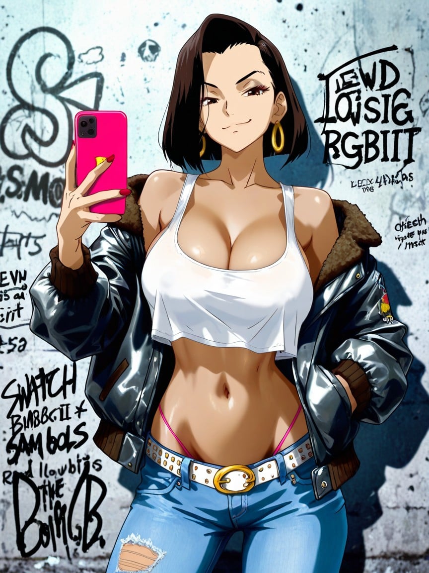Smirk, One Hand In Jacket Pockets, Gold Hoop Earring Hentai AI Porn