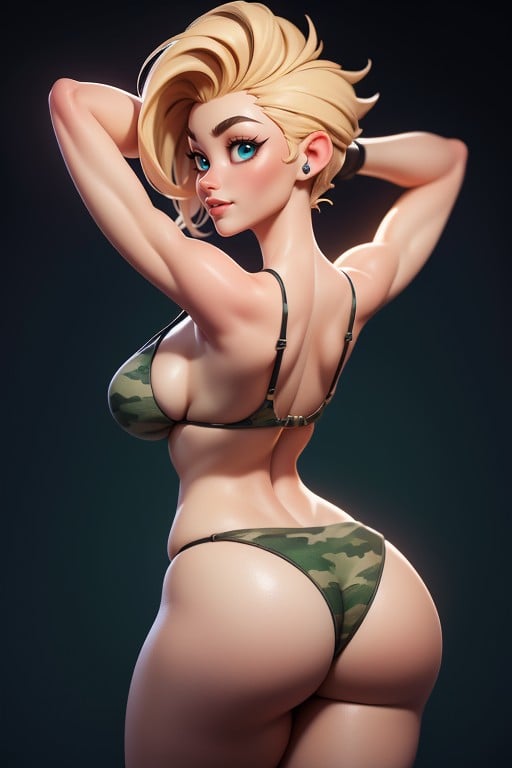 Looking Back At Viewer, No Hair At The Back Of Head, Slingshot Bikini Hentai AI Porn