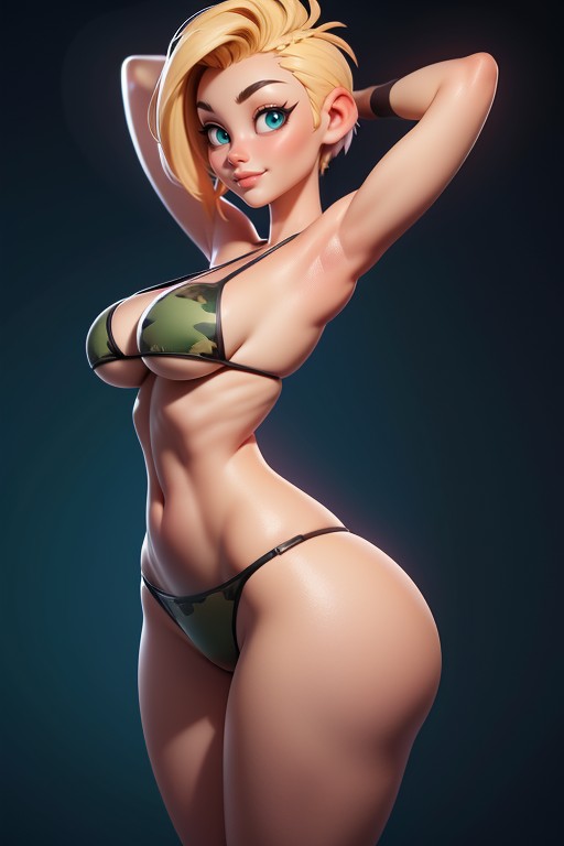 Thick, Tall Thick And Curvy Perfect Body, Bikini Bottoms Are Pulled Down Revealing Ass Crack Hentai AI Porn