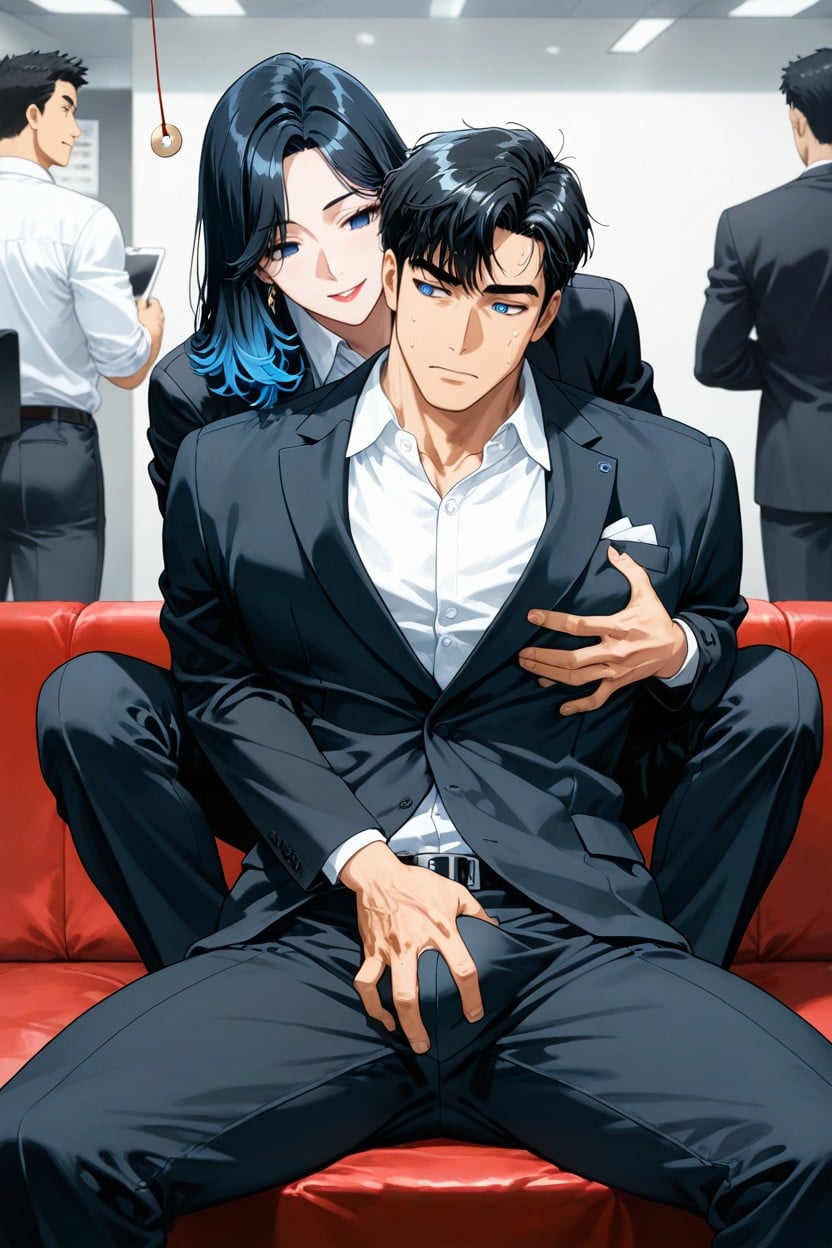 Bl, Long Office Pants, Round Spiral Blue Eyes AI Gay Porn
