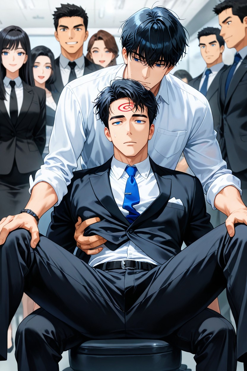 Spiral Eyes, Double Layer Shirt, Hair Ends Slightly Curled Up At The Ends AI Gay Porn