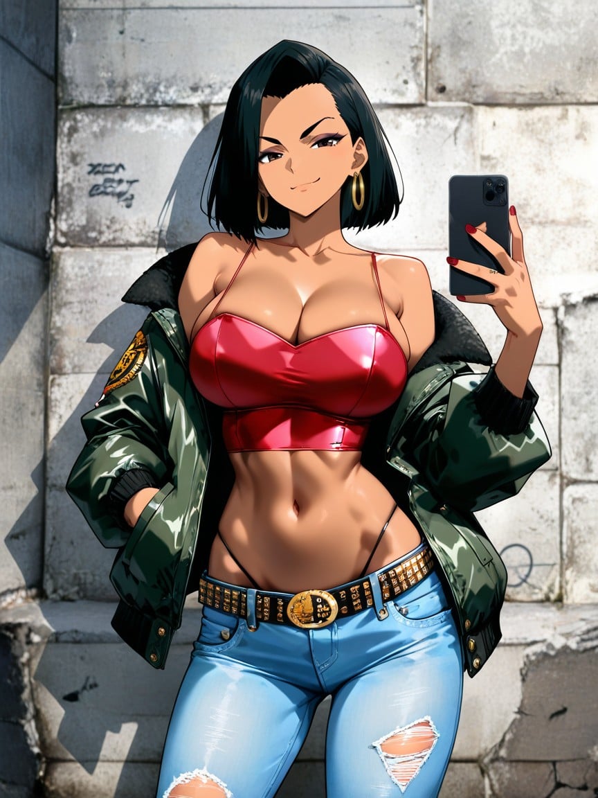 Slutty, Extreme Cleavage, Gold Hoop Earring Hentai AI Porn