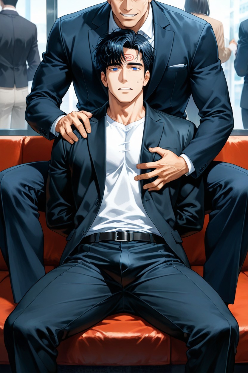 Blue Eyes, Sitting With Legs Spread, Sitting Down Legs Spread AI Gay Porn
