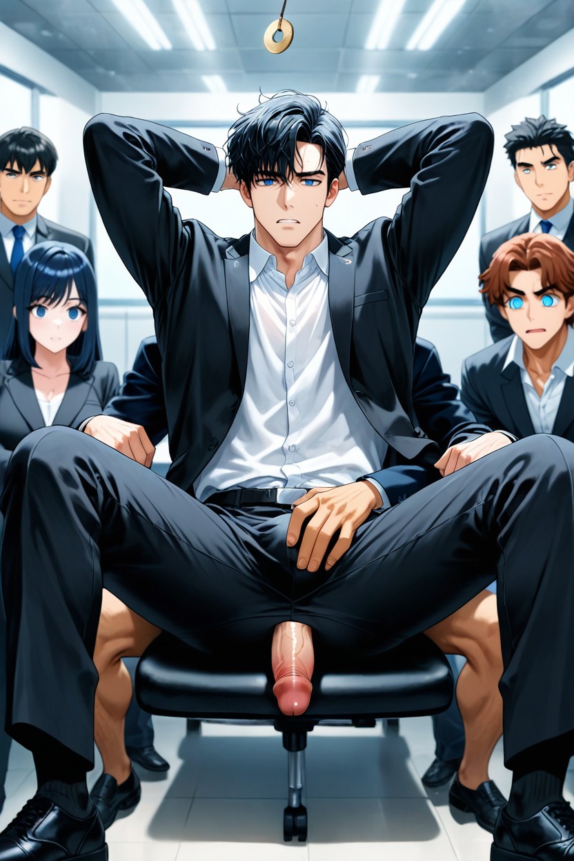 Penis Anal Penetration, Bangs Slightly Swept To The Sides, Sitting Down Legs Spread AI Gay Porn