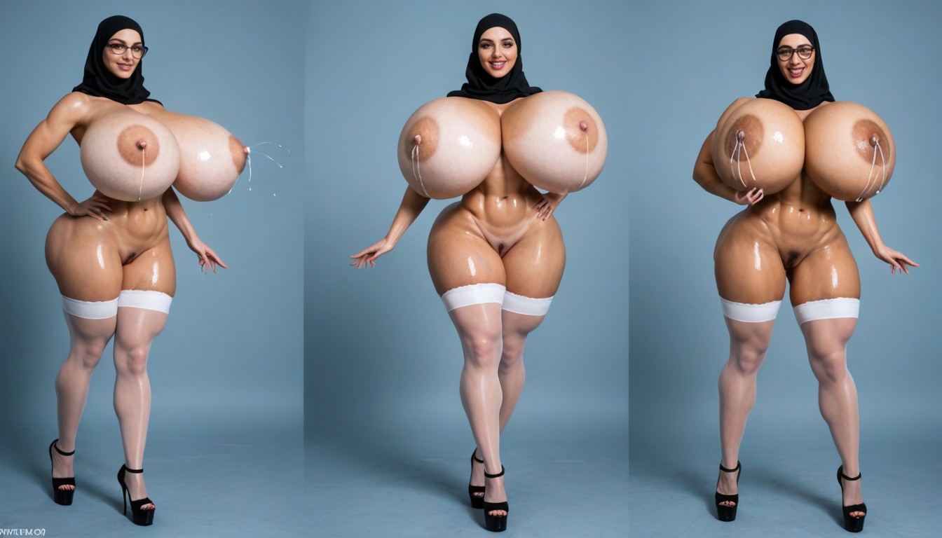 Wet Shiny Oiled Skin, Huge Round Ass, Muscular Athletic Complexion AI Porn