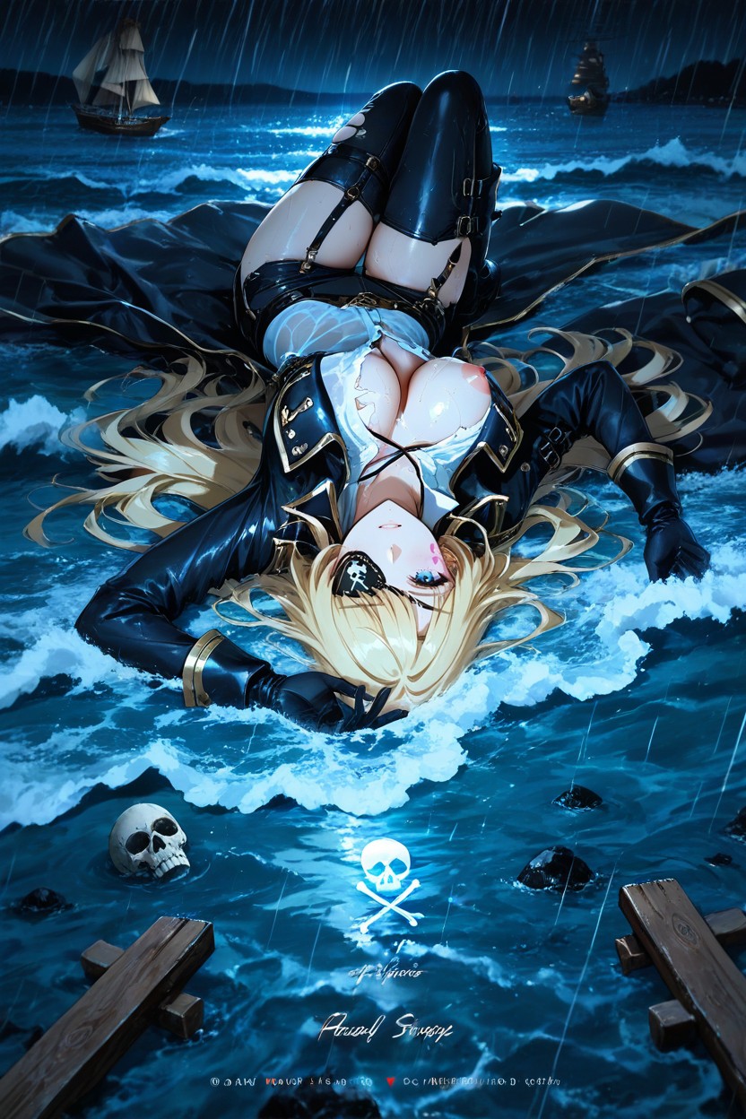 Frilly Loose Shirt, Erect Puffy Pink Nipples, Floating Ship Debris Everywhere Hentai AI Porn