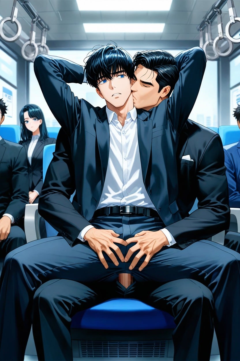 Long Office Pants, Empty Eyes, Sitting Down Legs Spread AI Gay Porn