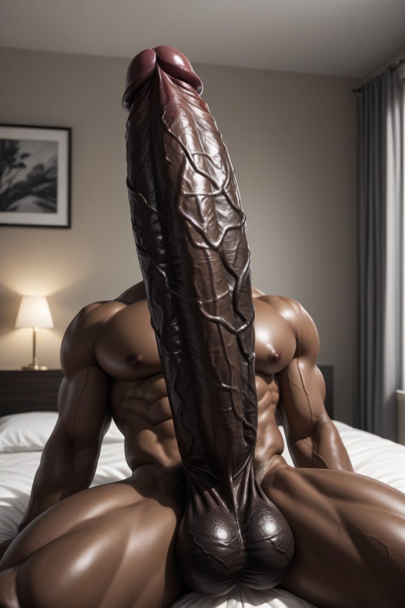 Intricate Skin Details, Side View, Realistic Dark Glans And Dark Cock Head AI Gay Porn