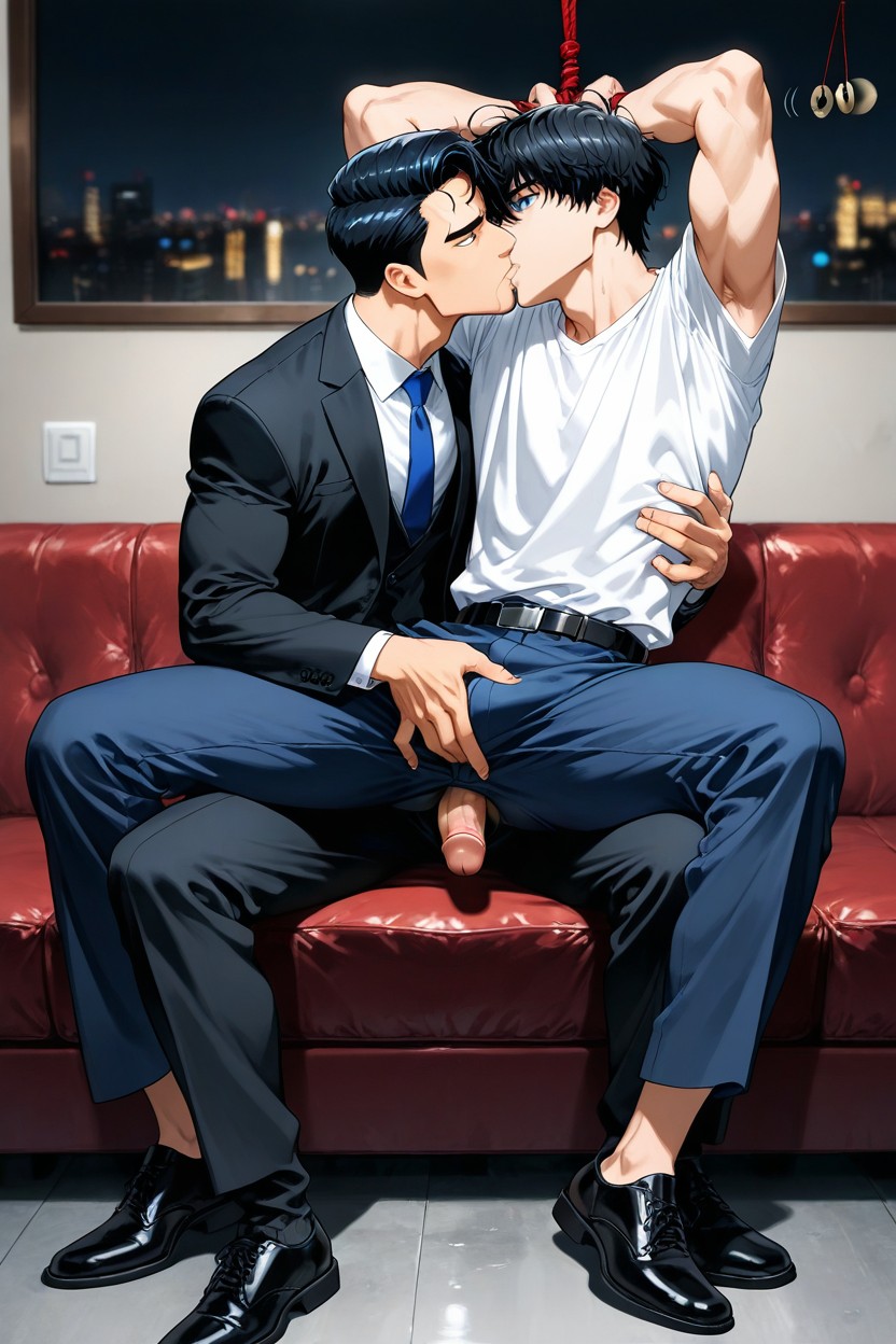Bangs Slightly Swept To The Sides, Empty Eyes, Ceo's Outfit AI Gay Porn