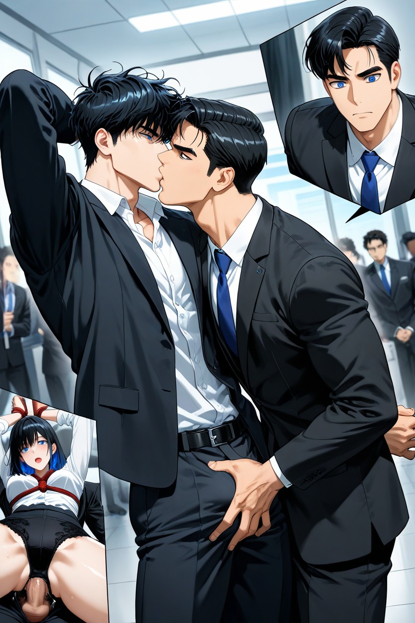 Spiral Eyes, Blue Eyes, Layered Hair AI Gay Porn